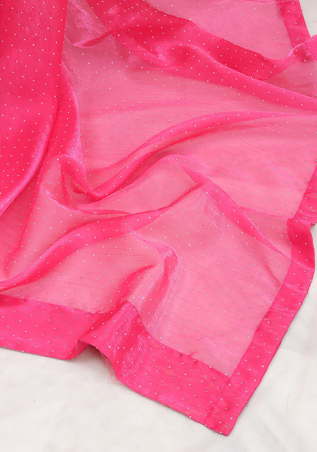Stone Work Saree - Hot Pink