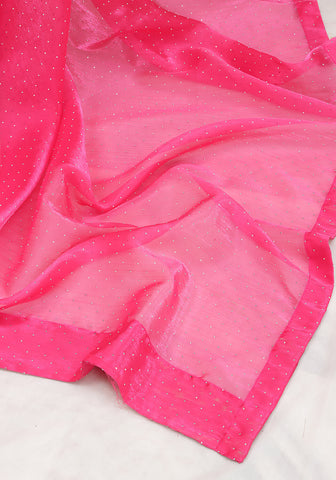 Stone Work Saree - Hot Pink