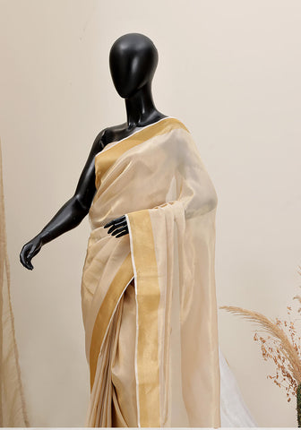 Chanderi Tissue Saree - Light Gold