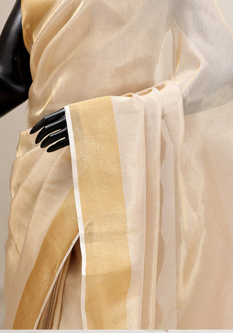 Chanderi Tissue Saree - Light Gold