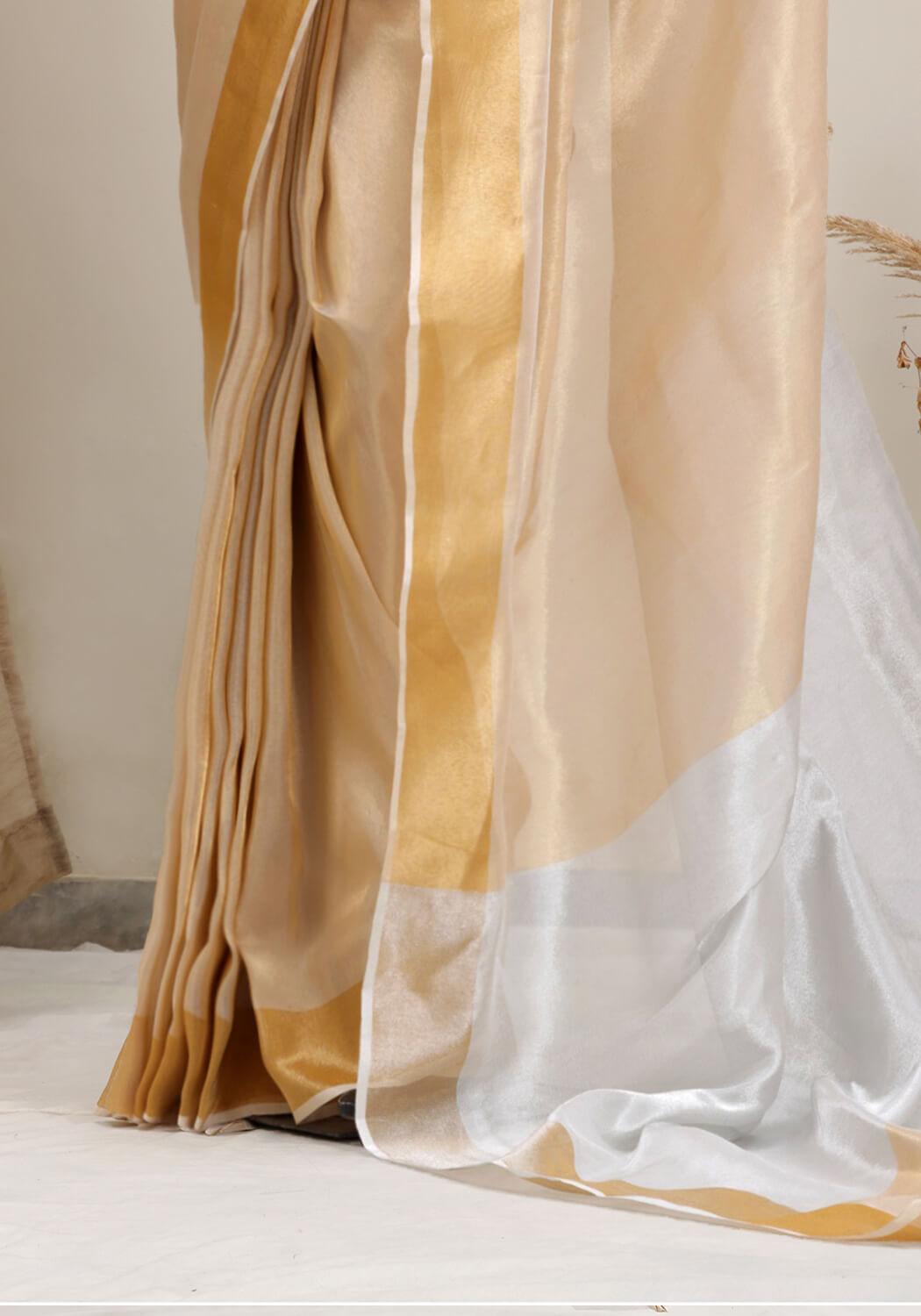 Chanderi Tissue Saree - Light Gold