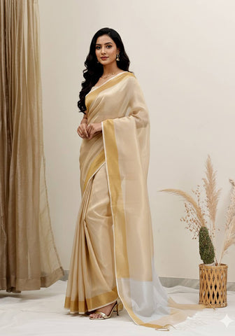 Chanderi Tissue Saree - Light Gold