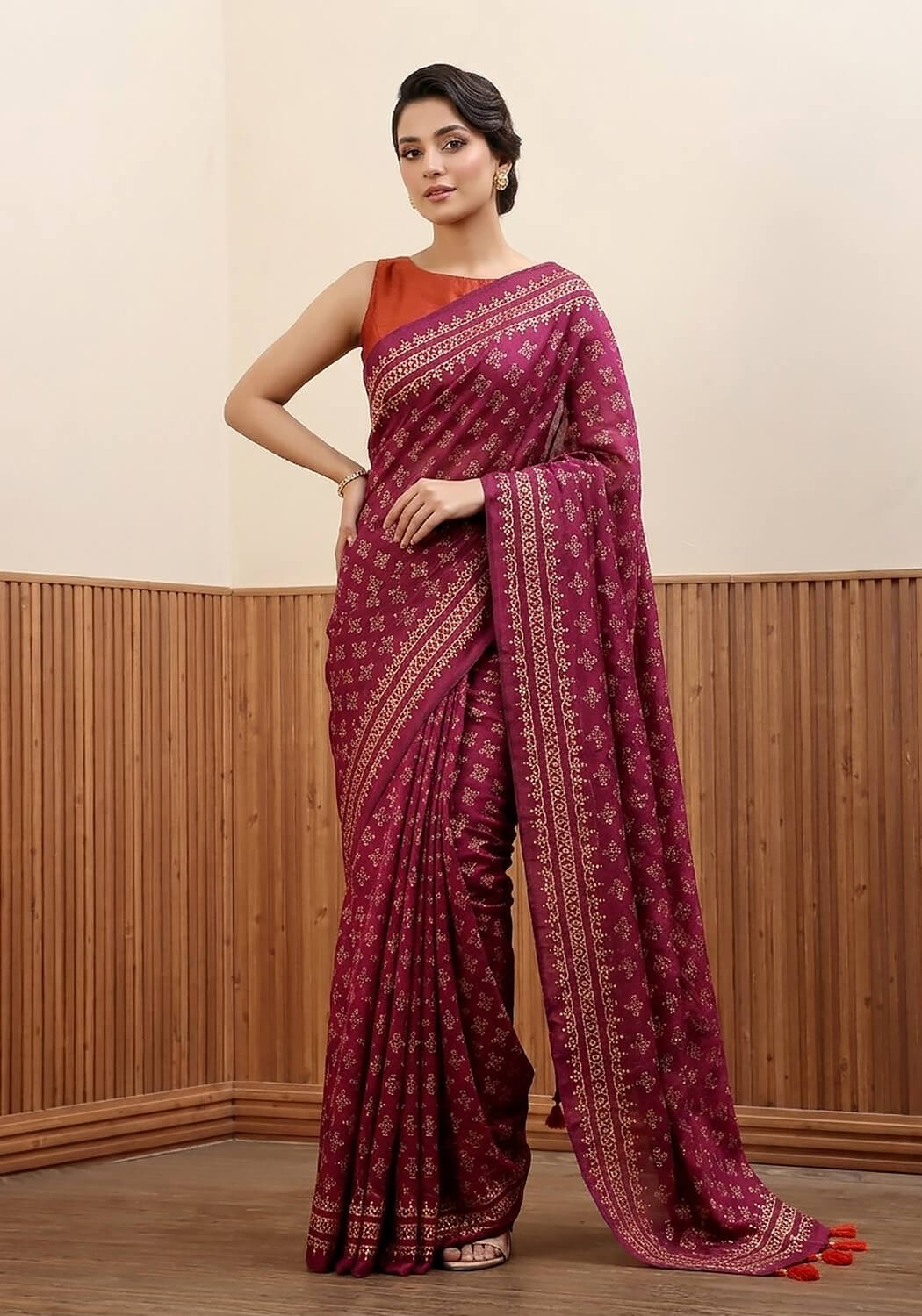 Block Print Saree - Magenta