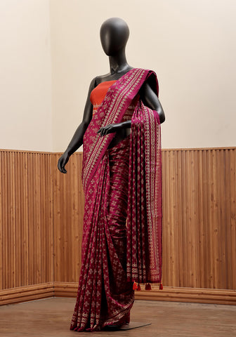 Block Print Saree - Magenta