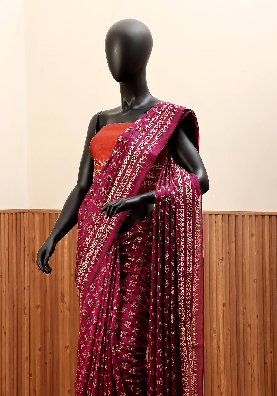 Block Print Saree - Magenta