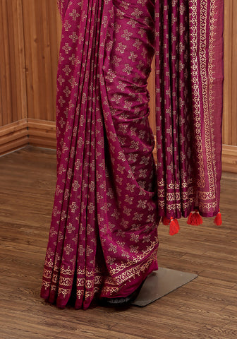 Block Print Saree - Magenta