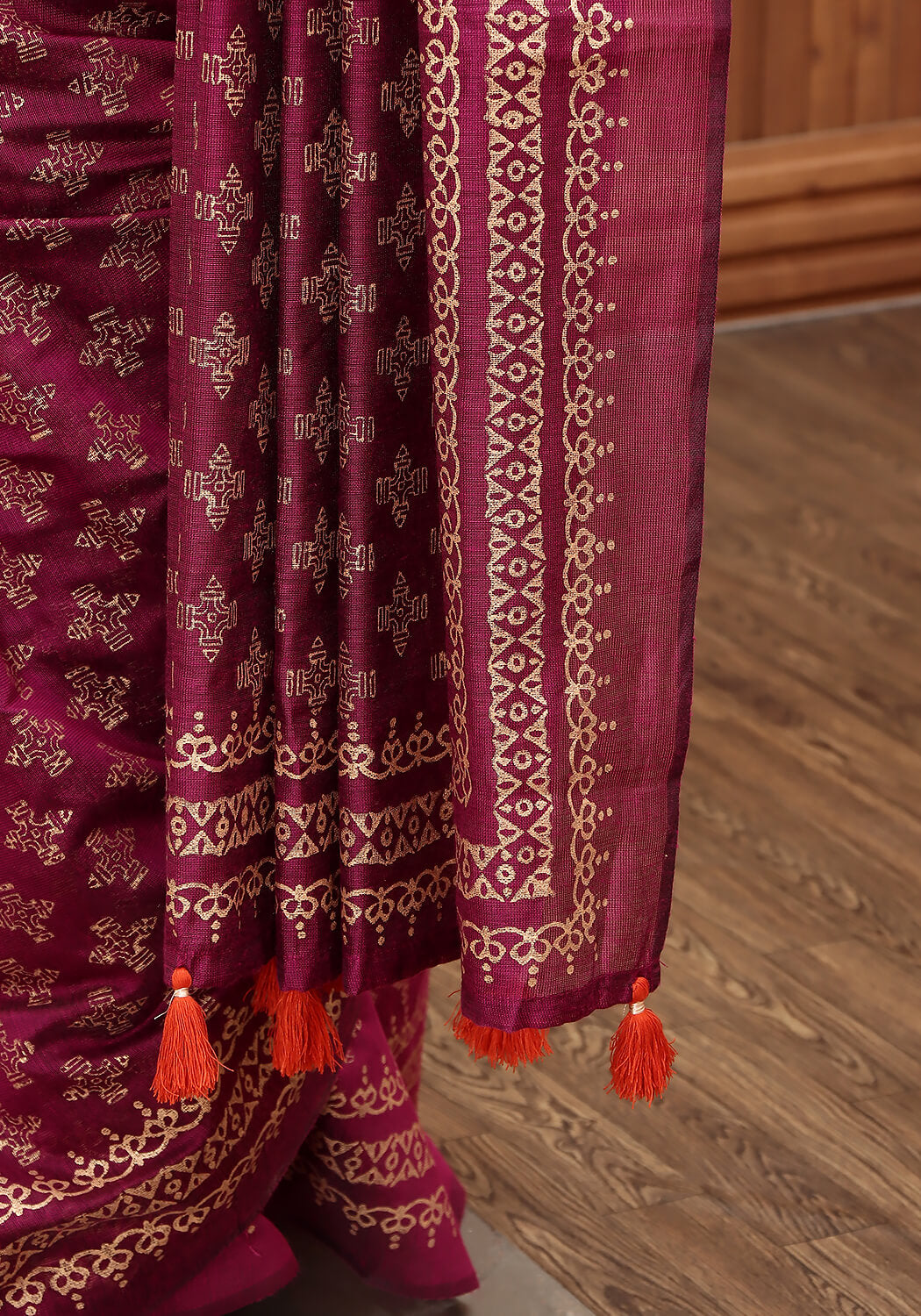 Block Print Saree - Magenta
