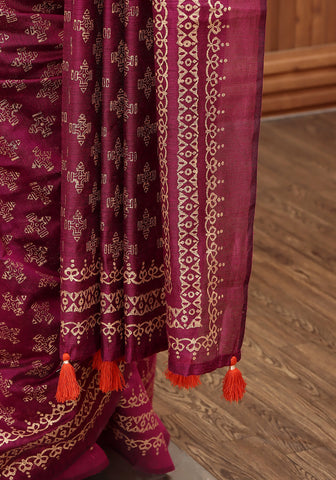 Block Print Saree - Magenta