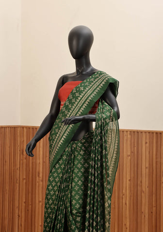 Block Print Saree - Bottle Green