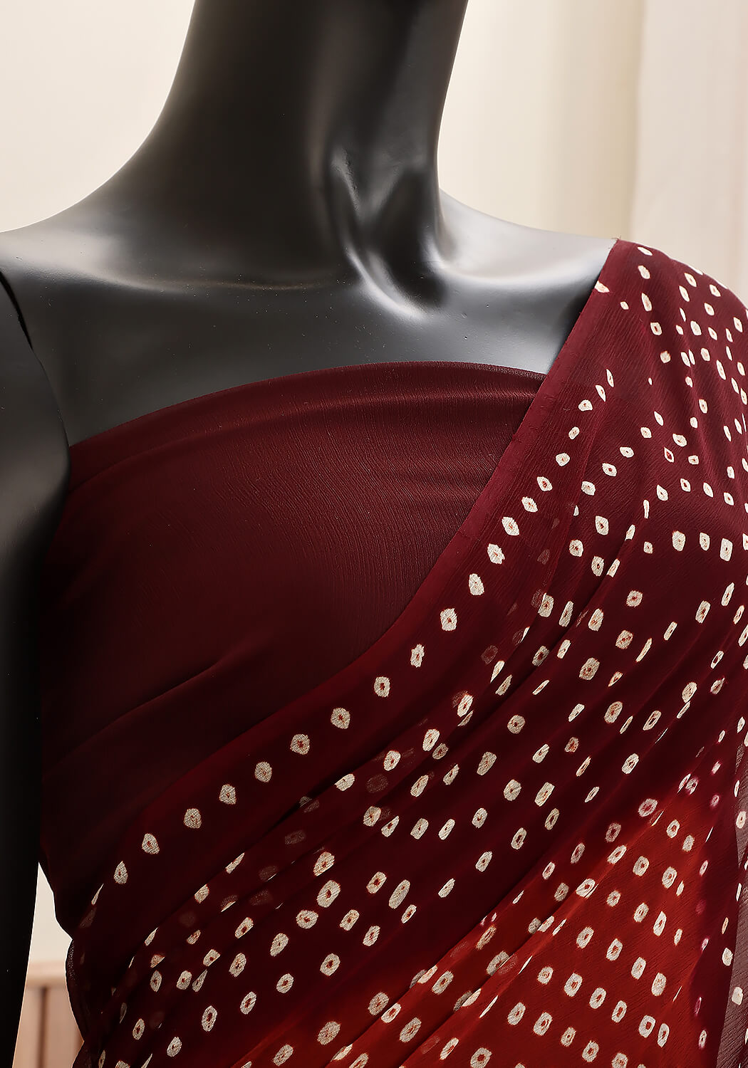Chiffon Chunri Saree - Fawn, Maroon & Rust