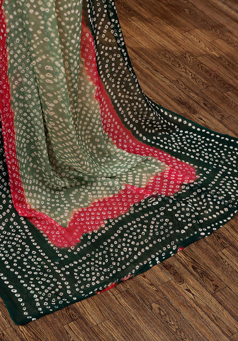Chiffon Chunri Saree - Teal, Mint & Pink