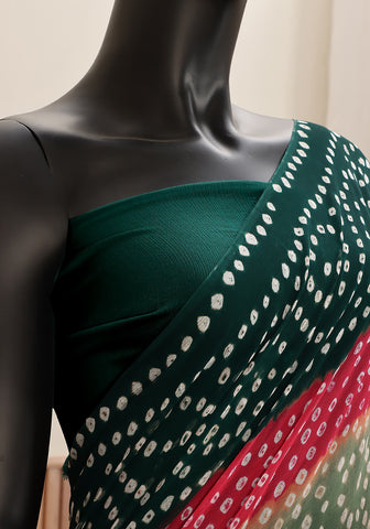 Chiffon Chunri Saree - Teal, Mint & Pink