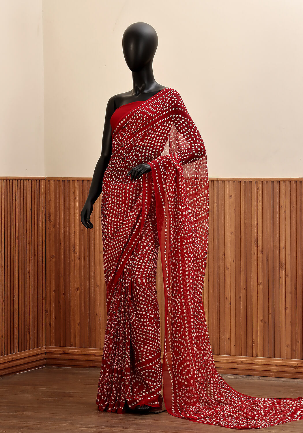 Chiffon Chunri Saree - Crimson Red