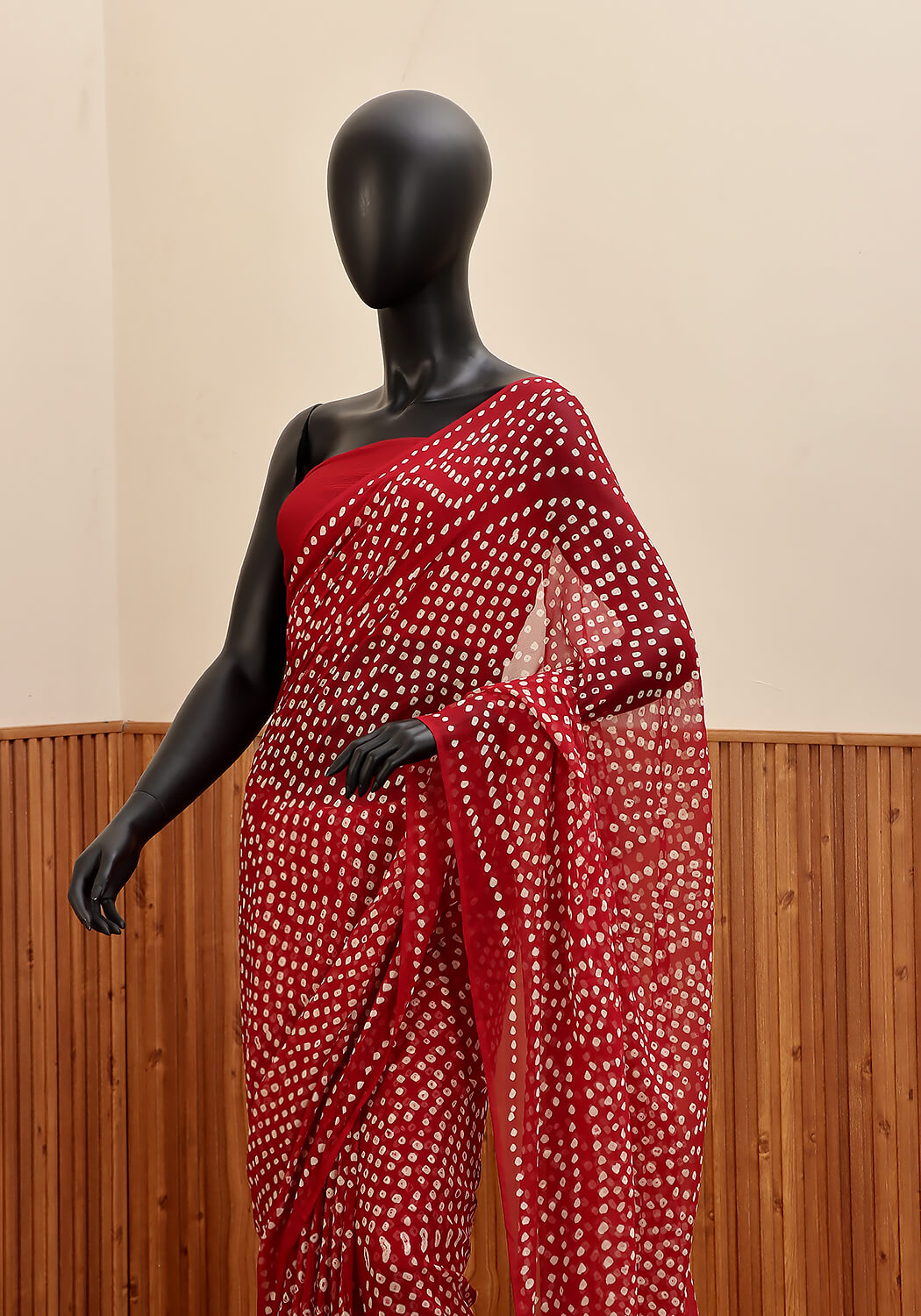 Chiffon Chunri Saree - Crimson Red