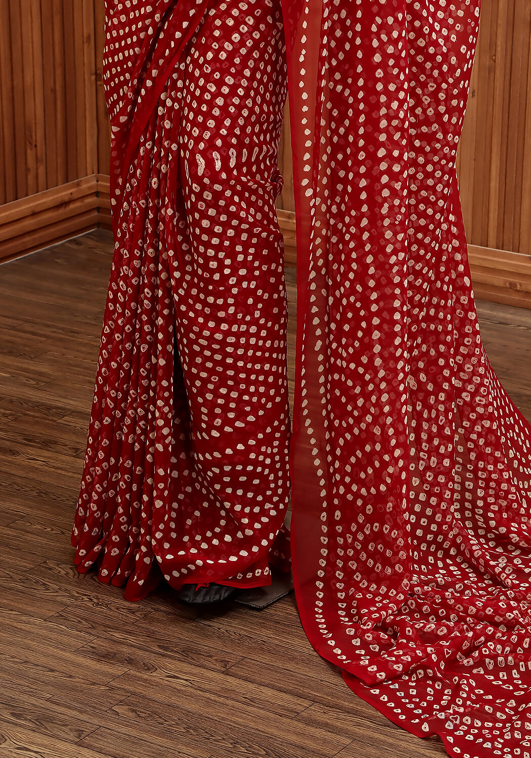 Chiffon Chunri Saree - Crimson Red