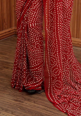 Chiffon Chunri Saree - Crimson Red