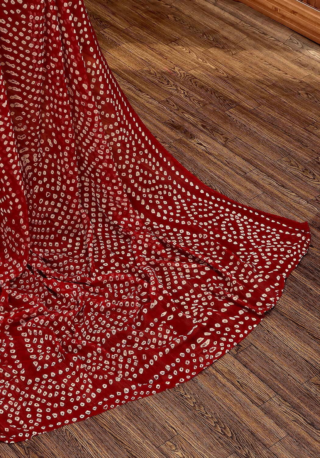 Chiffon Chunri Saree - Crimson Red