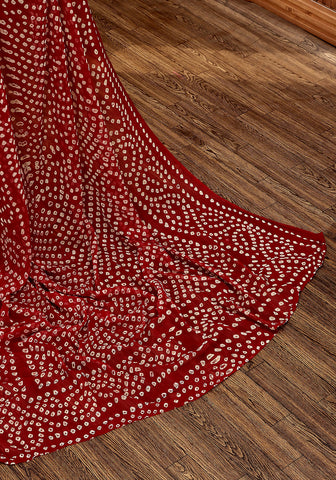 Chiffon Chunri Saree - Crimson Red