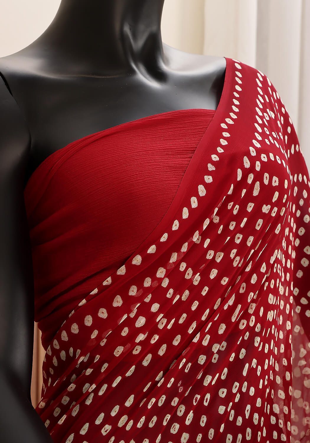 Chiffon Chunri Saree - Crimson Red