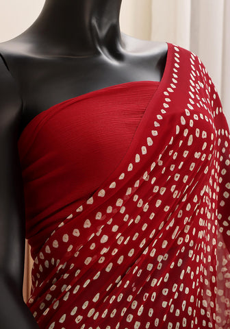 Chiffon Chunri Saree - Crimson Red
