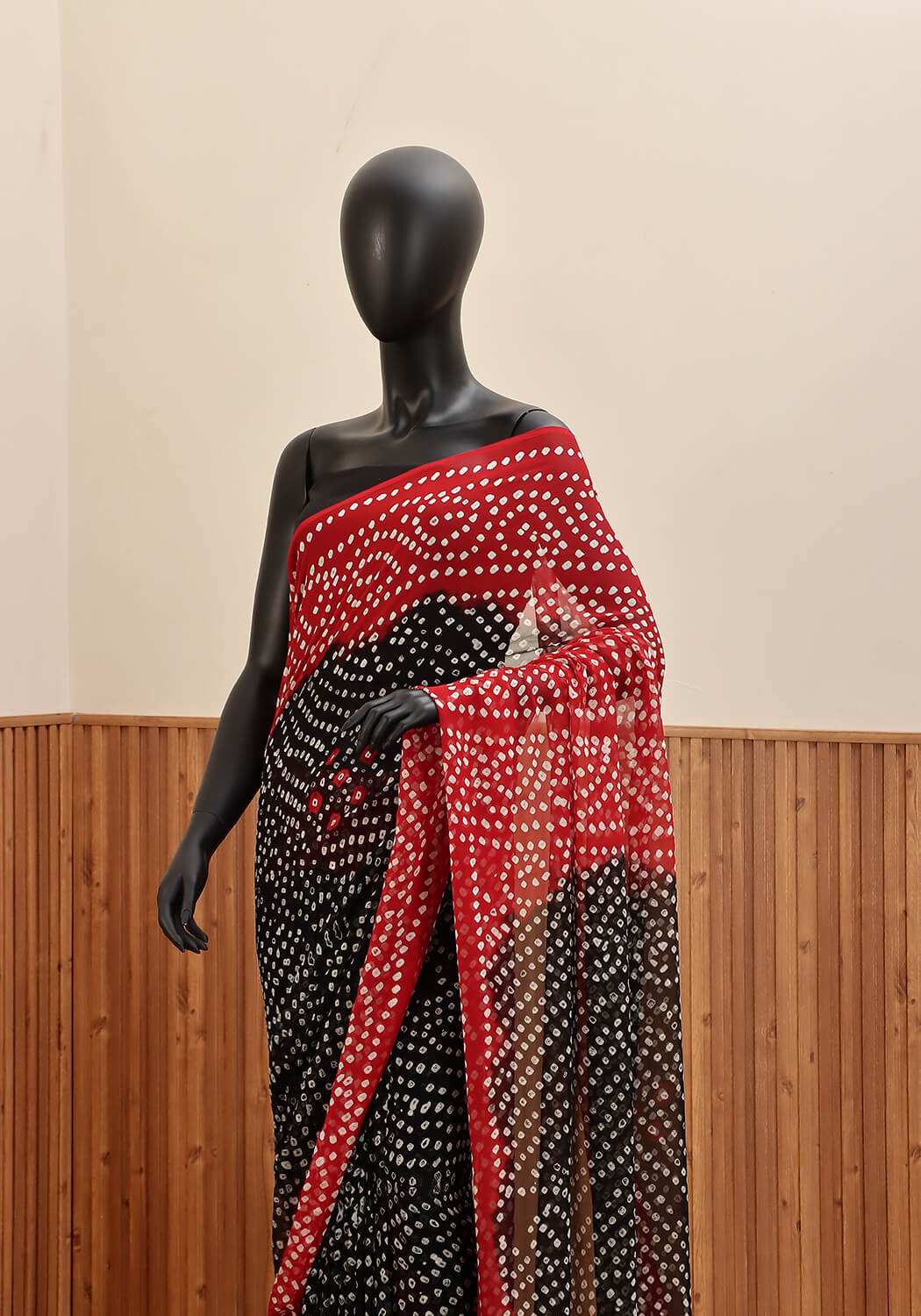 Chiffon Chunri Saree - Red & Black
