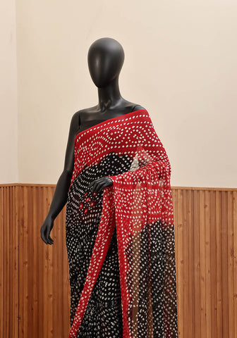 Chiffon Chunri Saree - Red & Black