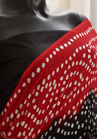 Chiffon Chunri Saree - Red & Black