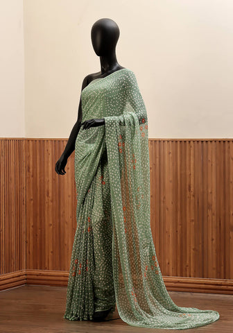 Chiffon Chunri Saree - Mint Green