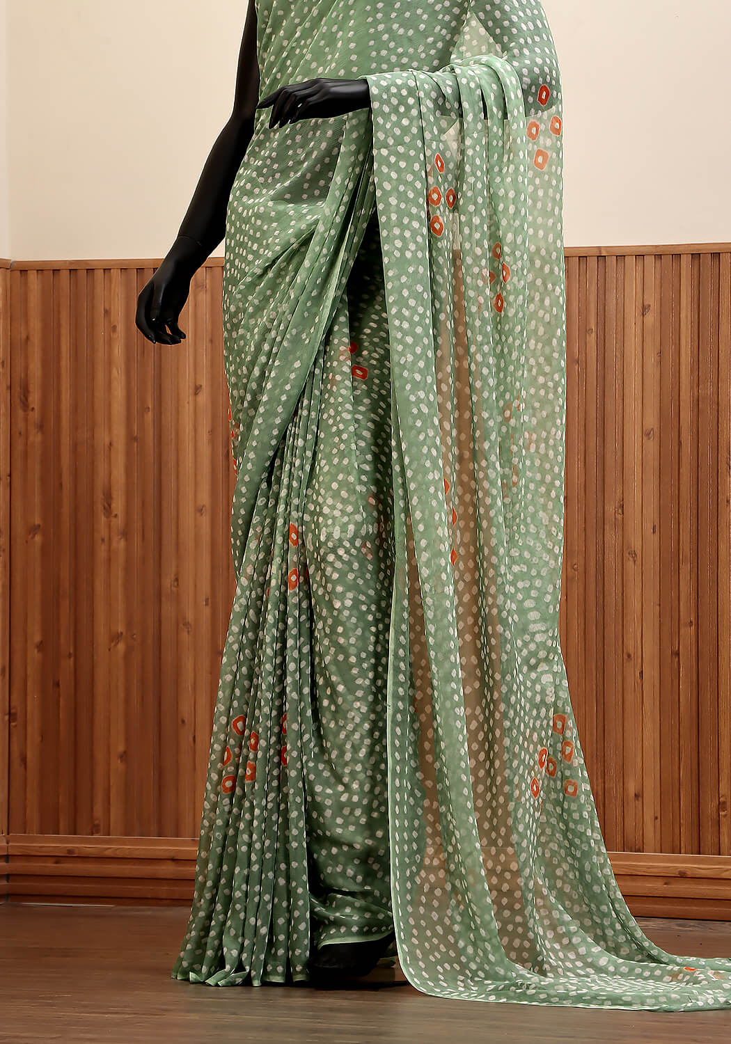 Chiffon Chunri Saree - Mint Green