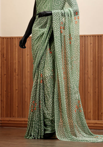Chiffon Chunri Saree - Mint Green