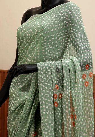 Chiffon Chunri Saree - Mint Green