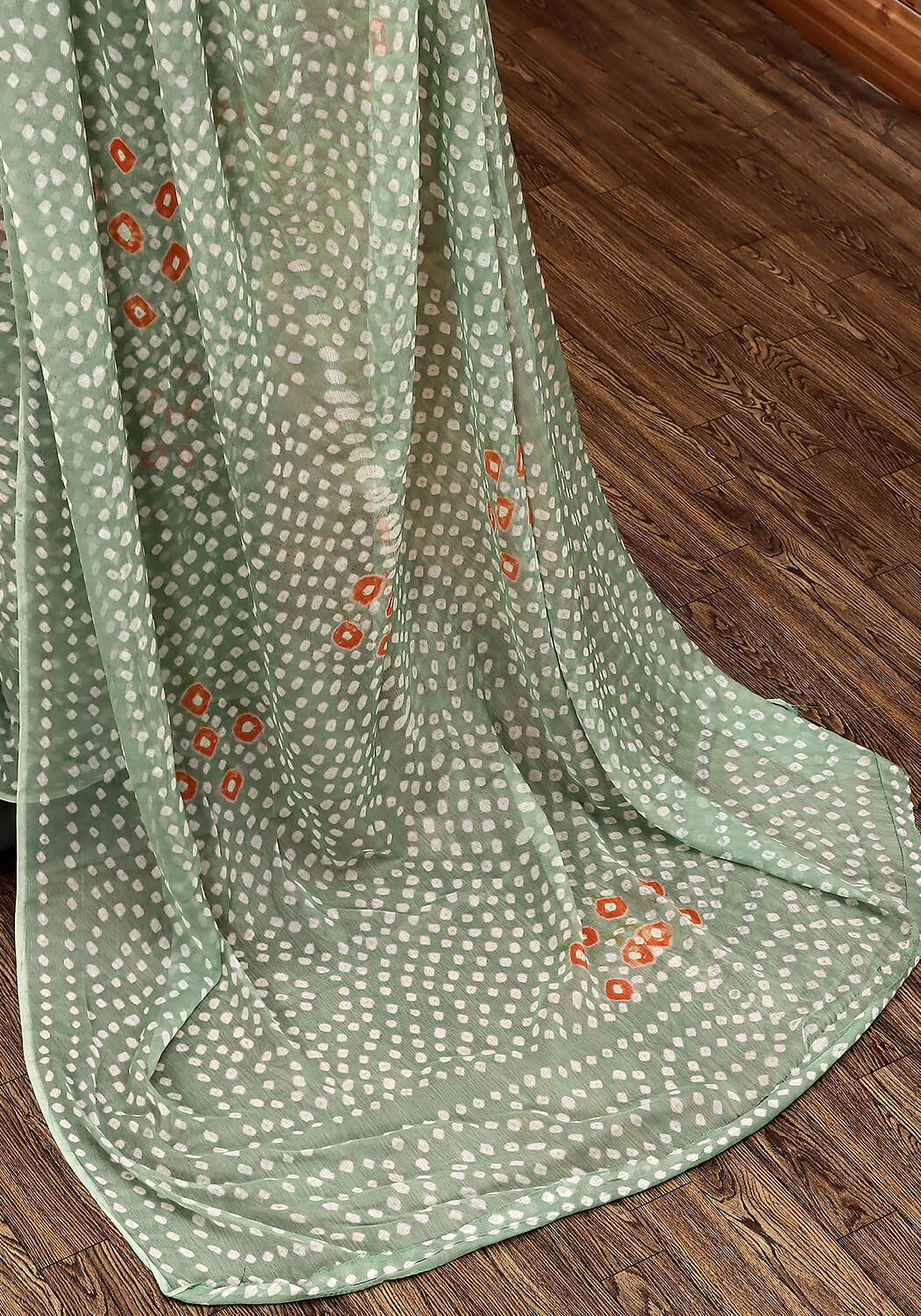 Chiffon Chunri Saree - Mint Green