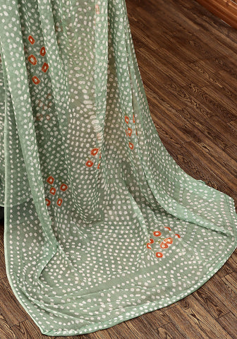 Chiffon Chunri Saree - Mint Green