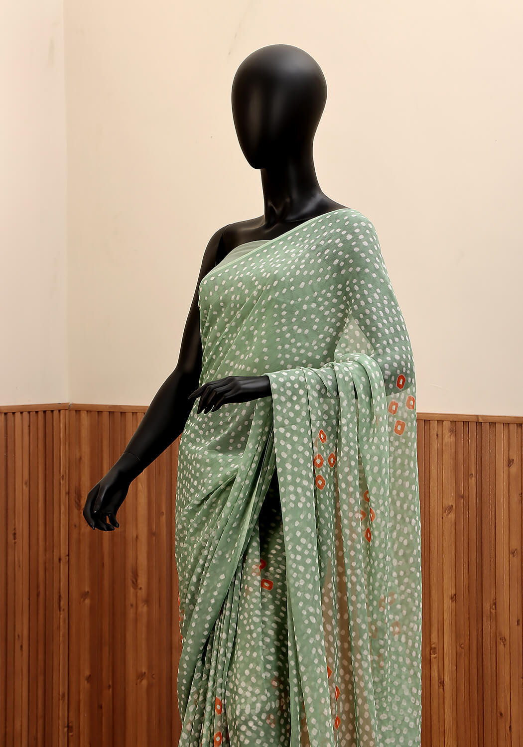 Chiffon Chunri Saree - Mint Green
