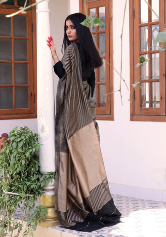 Striped Saree - Fawn & Black