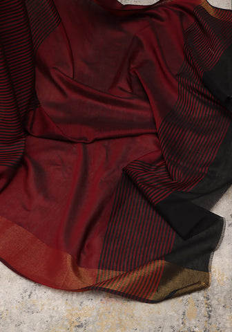 Striped Saree - Maroon & Black