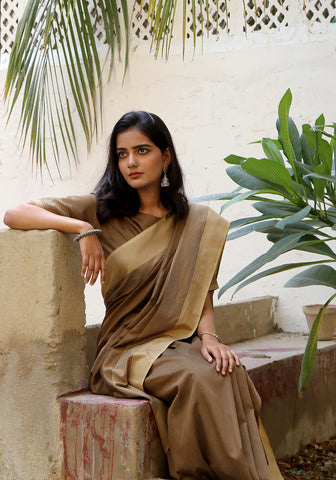 Cotton Silk Saree - Brown & Fawn