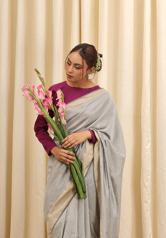 Cotton Silk Saree – Cool Grey