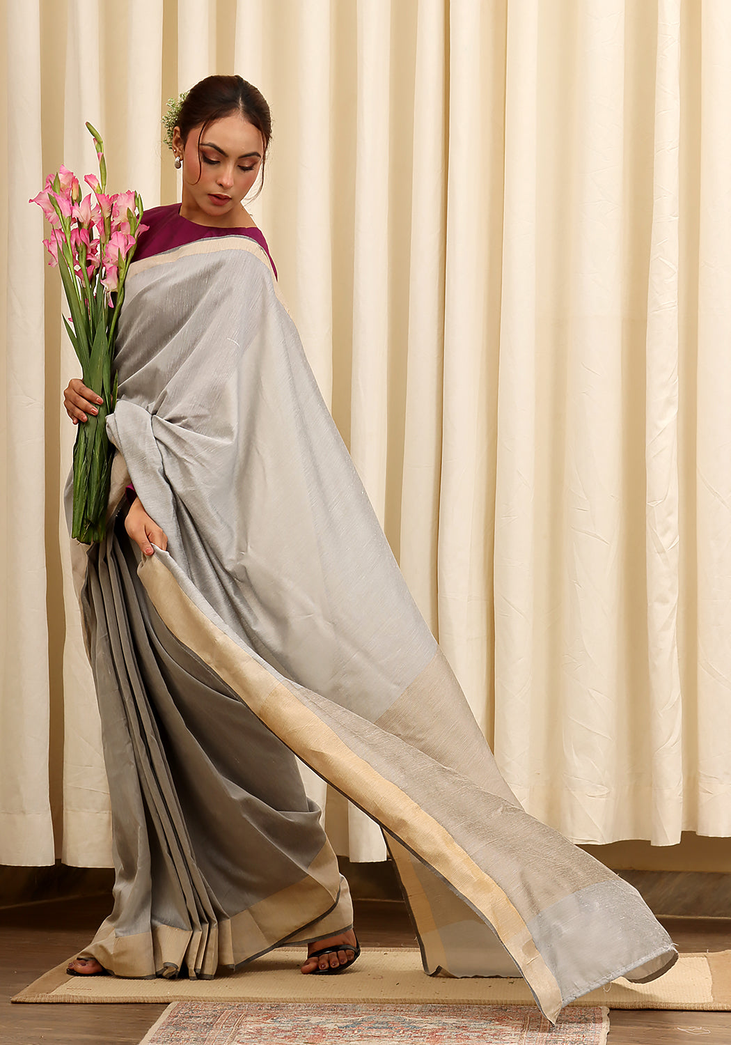 Cotton Silk Saree – Cool Grey