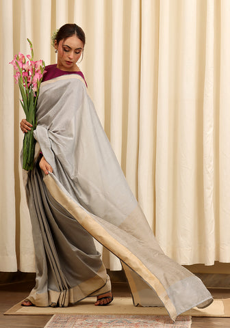 Cotton Silk Saree – Cool Grey