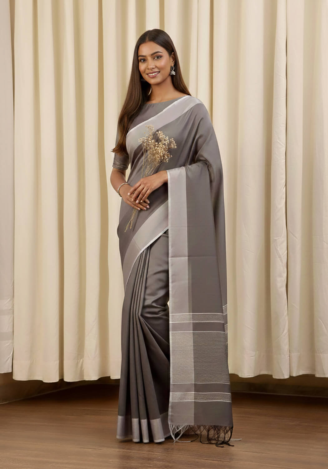 Cotton Silk Saree – Smoke Grey