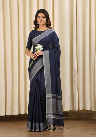Cotton Silk Saree – Navy Blue