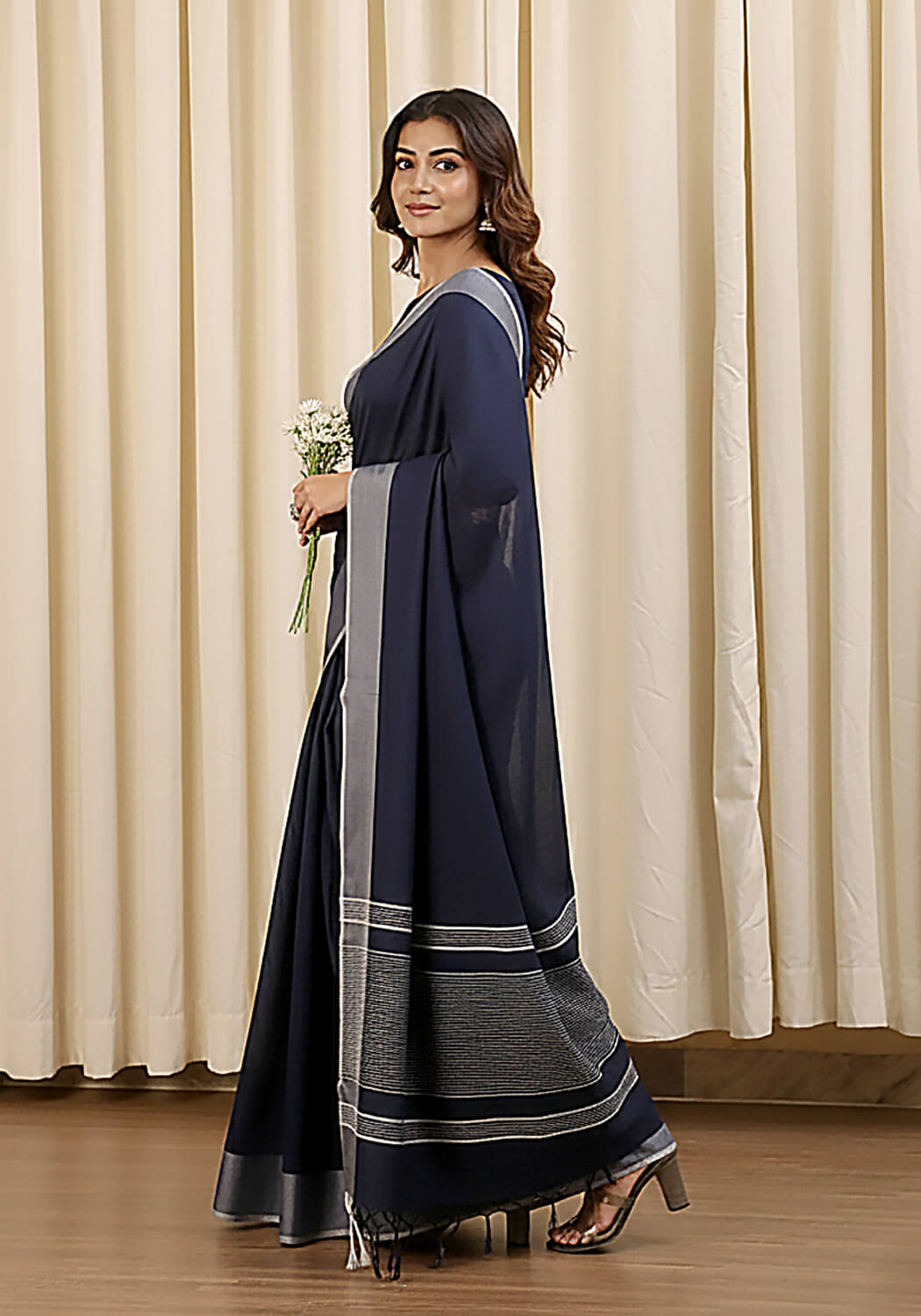 Cotton Silk Saree – Navy Blue
