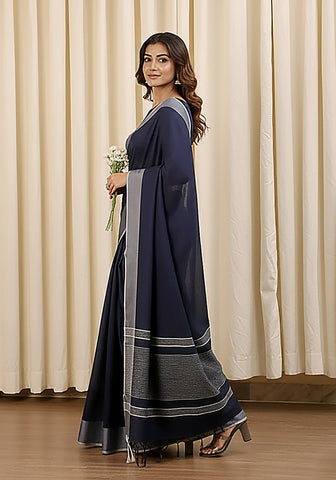 Cotton Silk Saree – Navy Blue