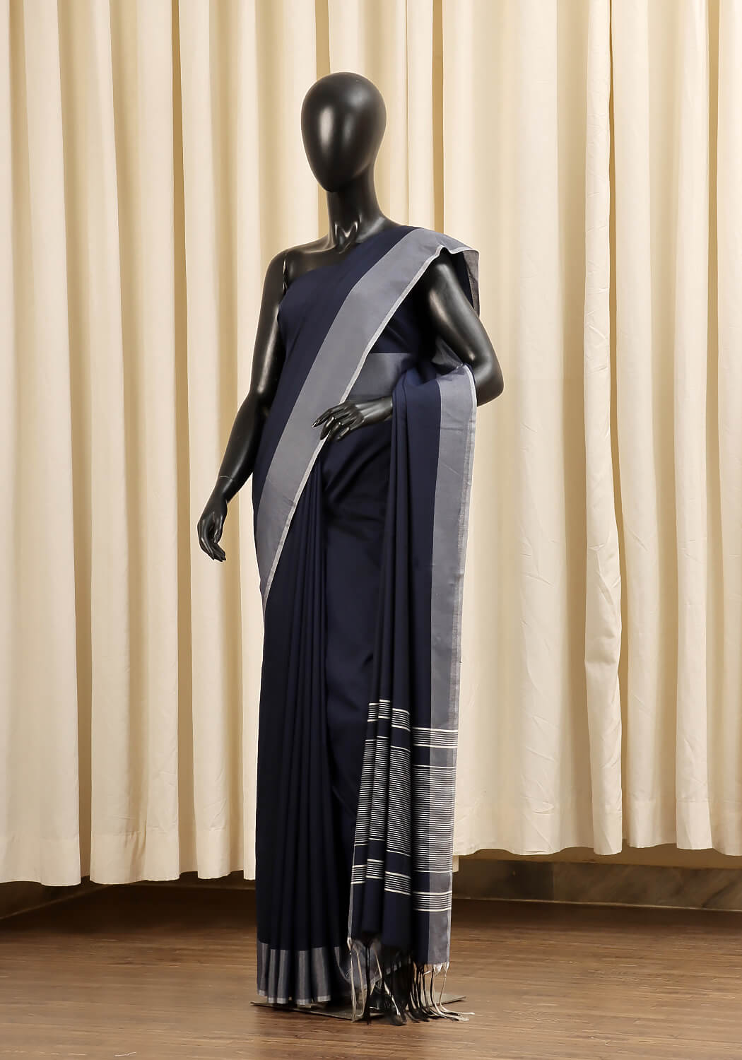 Cotton Silk Saree – Navy Blue