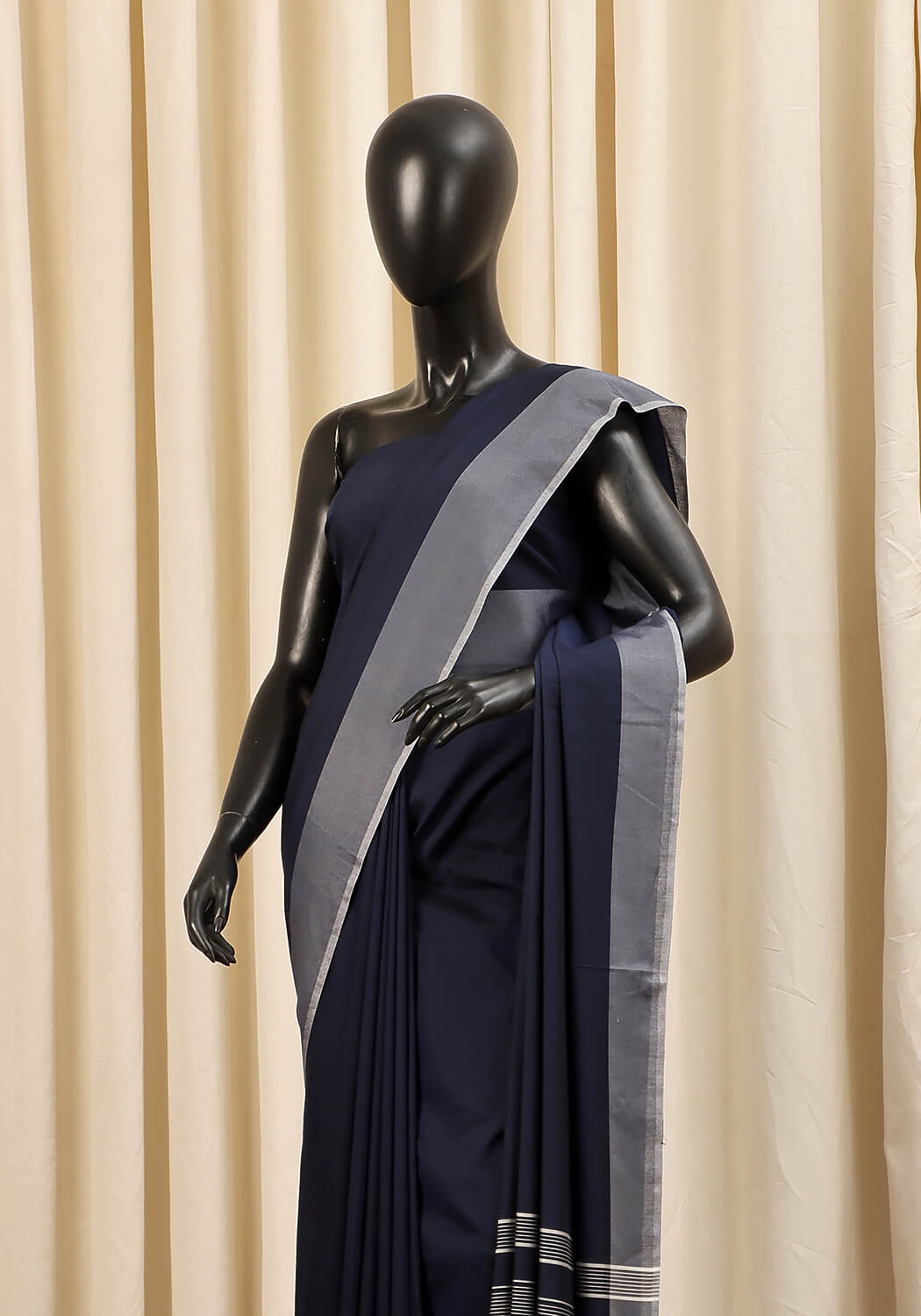 Cotton Silk Saree – Navy Blue