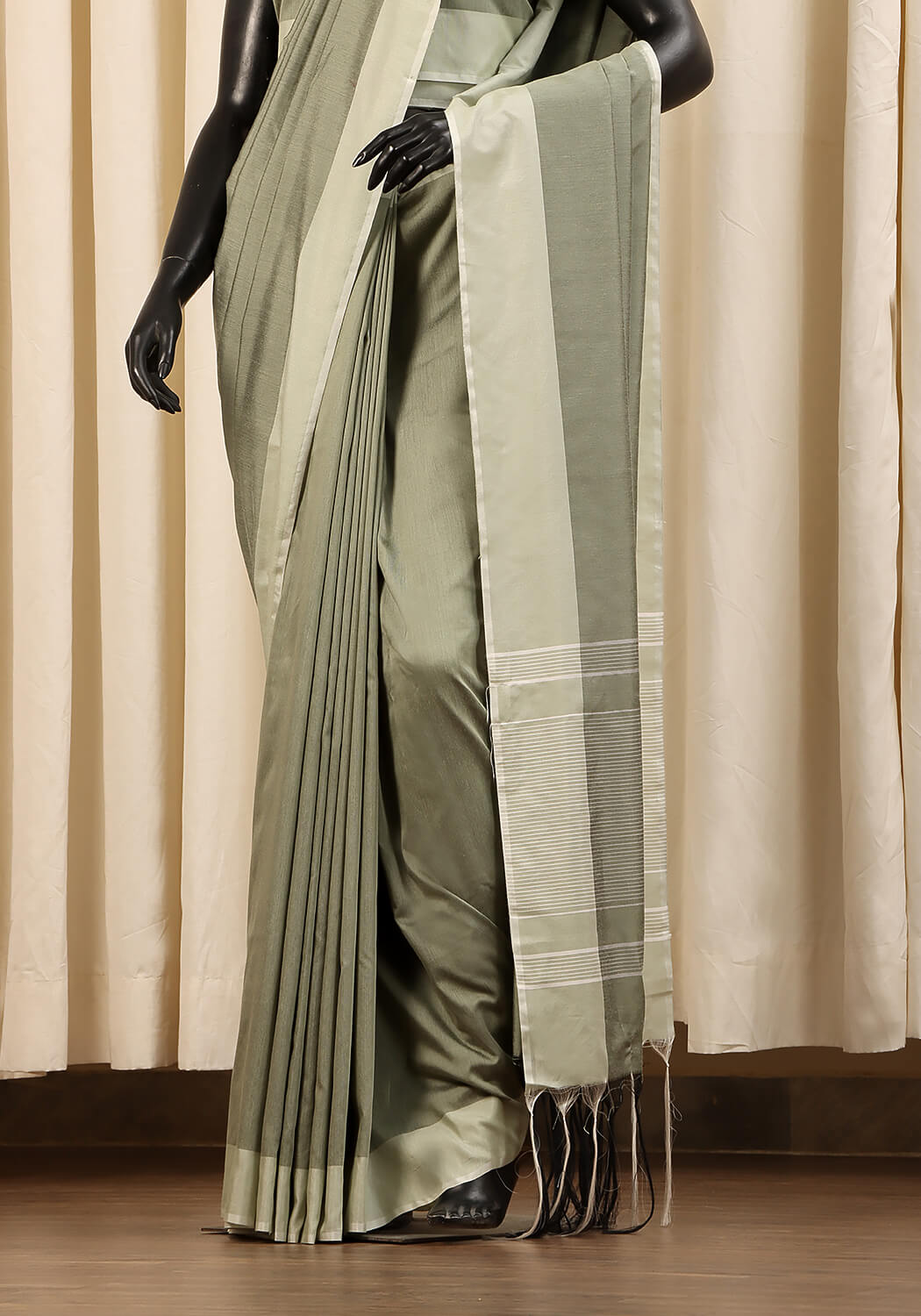 Cotton Silk Saree – Sage Green