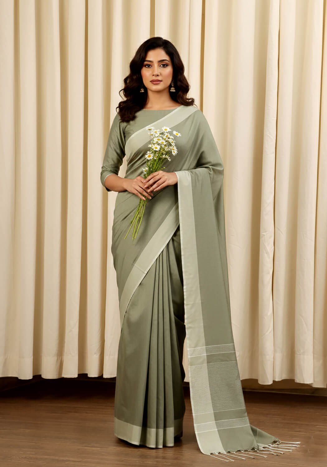 Cotton Silk Saree – Sage Green