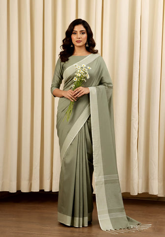 Cotton Silk Saree – Sage Green