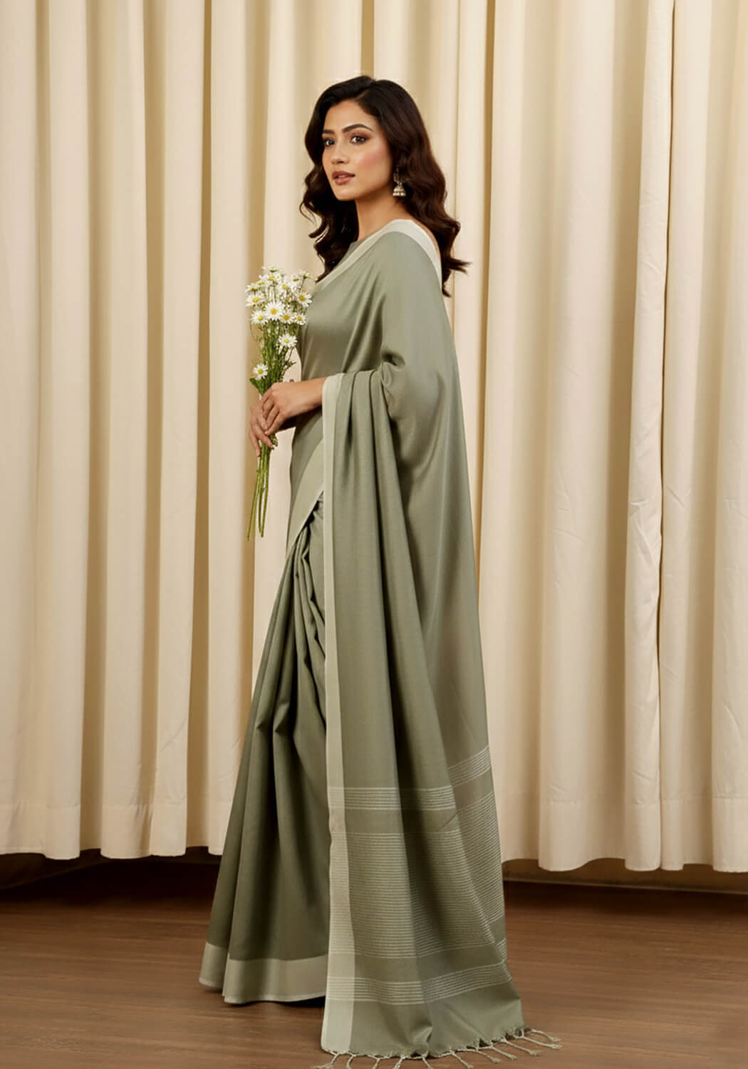 Cotton Silk Saree – Sage Green